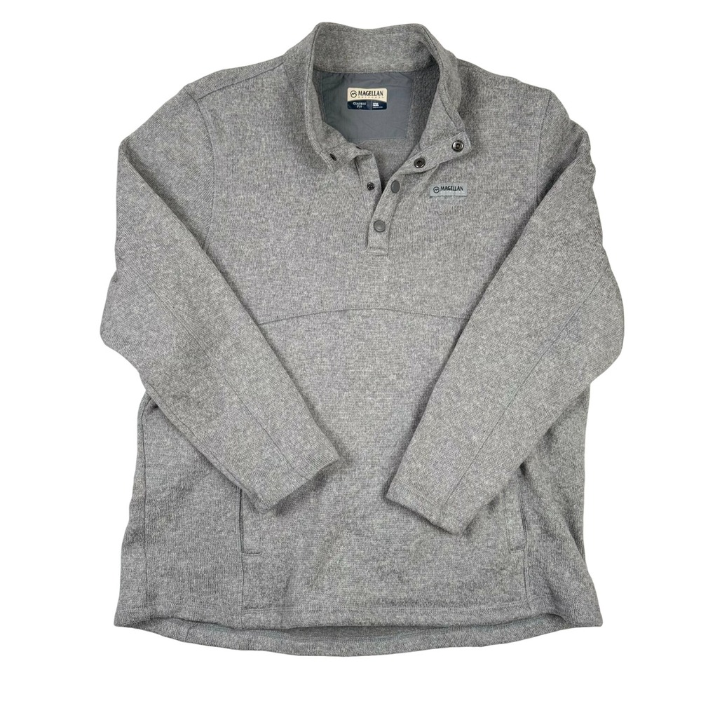 Magellan Outdoors Pullover Fleece XXL Gray Snap Neck Sweater Jacket Men